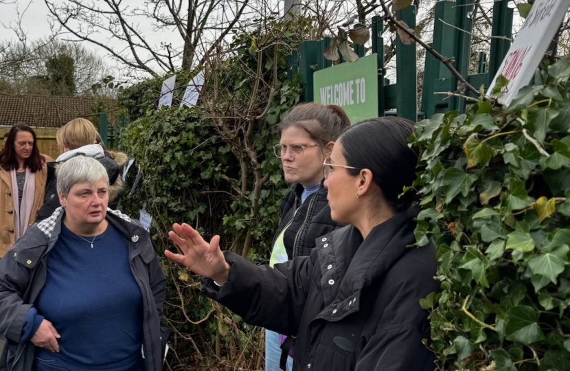 Cllr Pauline Jorgensen talking to parents outside oakbank