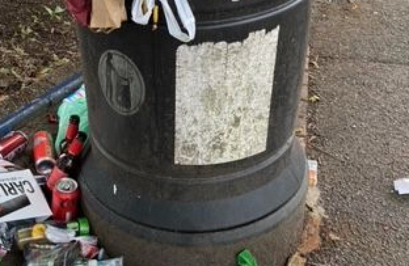 Overflowing litter bin