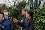 Cllr Pauline Jorgensen talking to parents outside oakbank