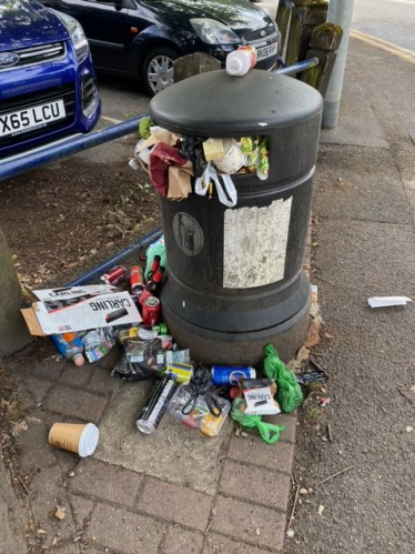 overflowing litter bin