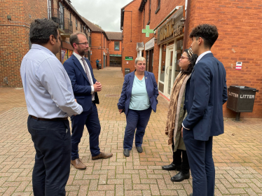 Matt Barber and Pauline Jorgensen talking to residents at maiden Place Earley